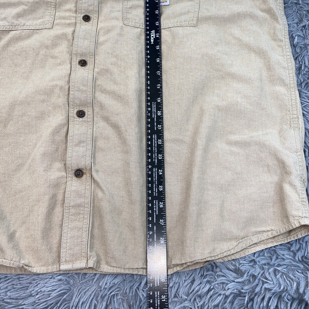 Carhartt Short Sleeve Button Down Shirt Men's 2XL Tan Brown Chambray Loose Fit - Picture 6 of 8